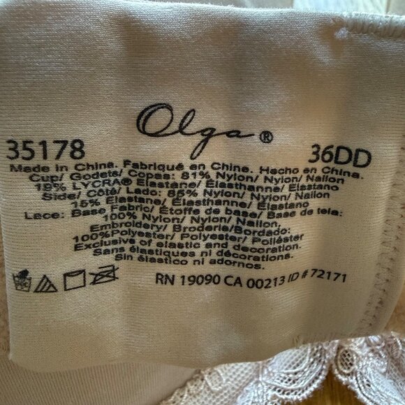 Olga Size 36DD Beige Butterscotch Lavish Lift Lace Trim Padded Underwire Bra - Picture 5 of 15